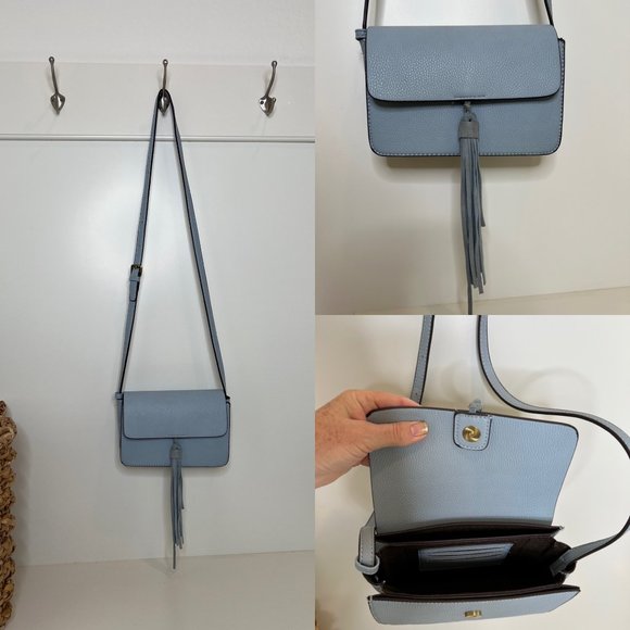 Anthropologie Handbags - Anthropologie blue vegan shoulder handbag with tassel adjustable strap